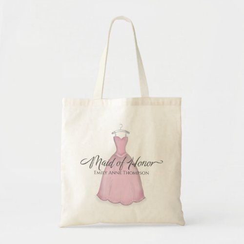 Elegant Wedding Maid of Honor Modern Pink Dress Tote Bag