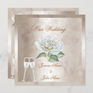 Elegant Wedding Marble Rose Cream White Champagne Invitation