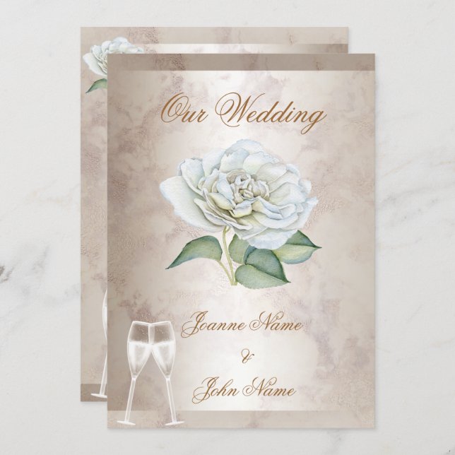 Elegant Wedding Marble Rose Cream White Champagne Invitation (Front/Back)