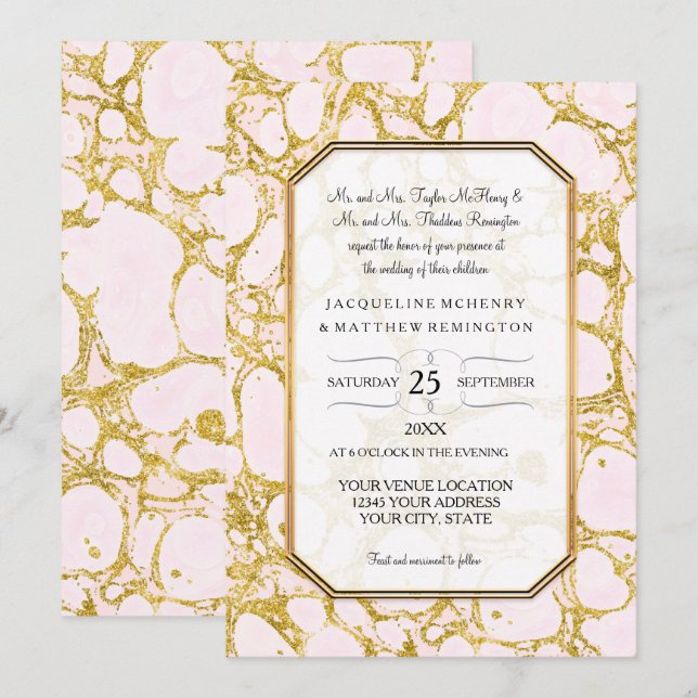 Elegant Wedding Marbled Marble Paper Rose Gold Invitation (Front/Back)
