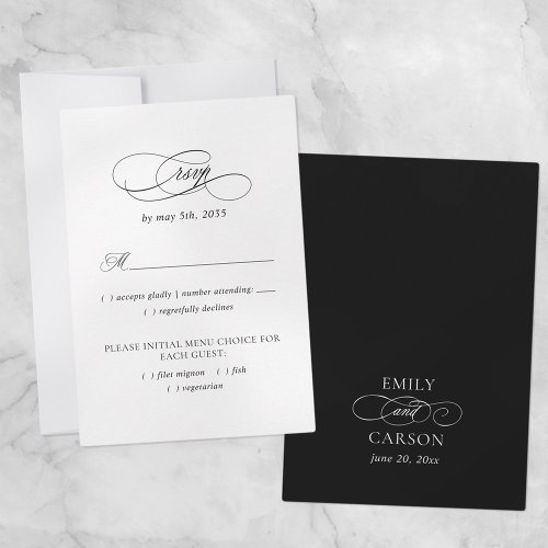 Elegant Wedding Meal Choice Black  White  RSVP Card