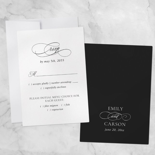 Elegant Wedding Meal Choice Black & White  RSVP Card (Creator Uploaded)