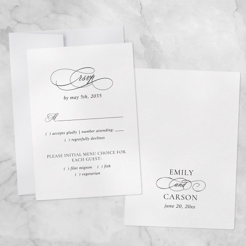 Elegant Wedding Meal Choice Black  White  RSVP Card