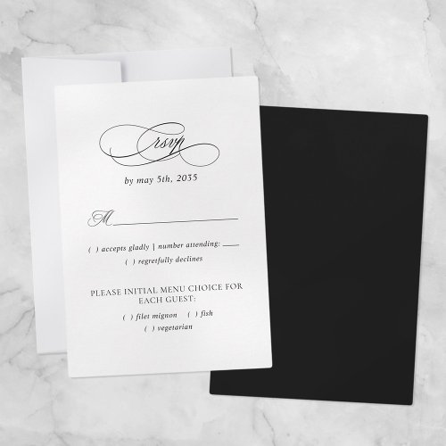 Elegant Wedding Meal Choice Modern Black  White  RSVP Card