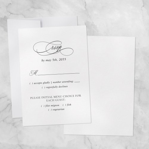 Elegant Wedding Meal Choice Modern Black  White  RSVP Card