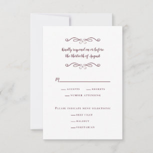 Elegant Wedding Meal Classic Burgundy Delicate RSVP Card
