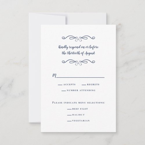 Elegant Wedding Meal Classic Delicate Blue  White RSVP Card