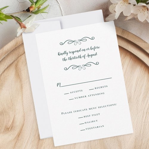 Elegant Wedding Meal Classic Emerald Green Chic RSVP Card