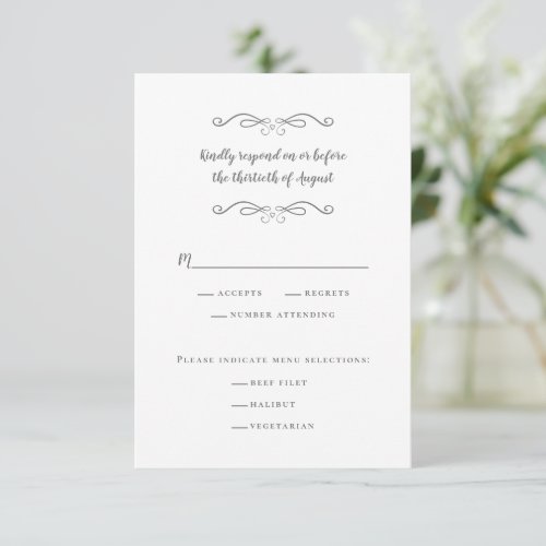 Elegant Wedding Meal Classic White  Gray Delicate RSVP Card