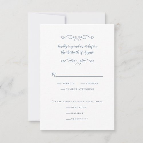 Elegant Wedding Meal White  Dusty Blue Minimalist RSVP Card