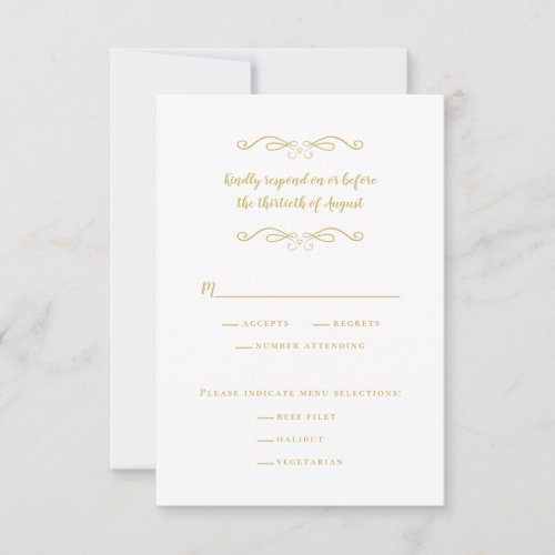 Elegant Wedding Meal White  Gold Minimalist Chic RSVP Card