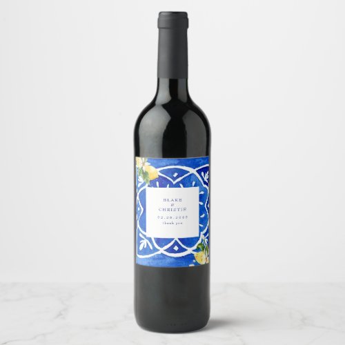 Elegant Wedding Mediterranean Blue Thank You  Wine Label