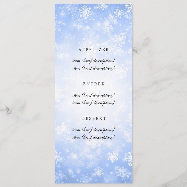 Elegant Wedding Menu Blue Winter Wonderland (Front)