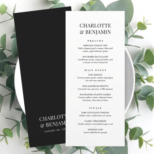 Elegant Wedding Menu Card Chic Minimalist Black