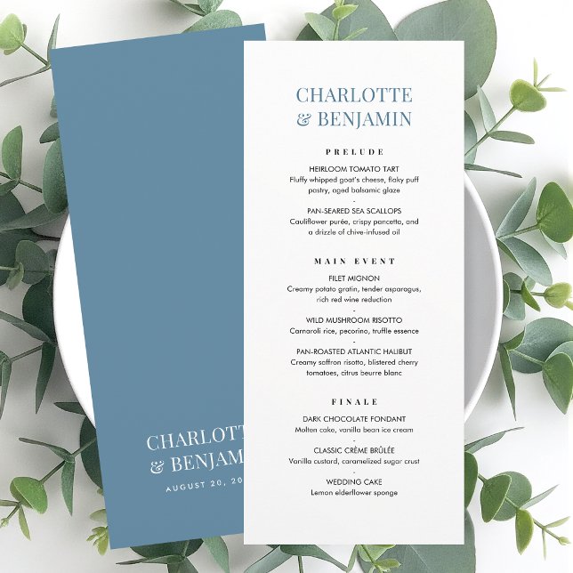 Elegant Wedding Menu Card Chic Minimalist Blue (Creator Uploaded)