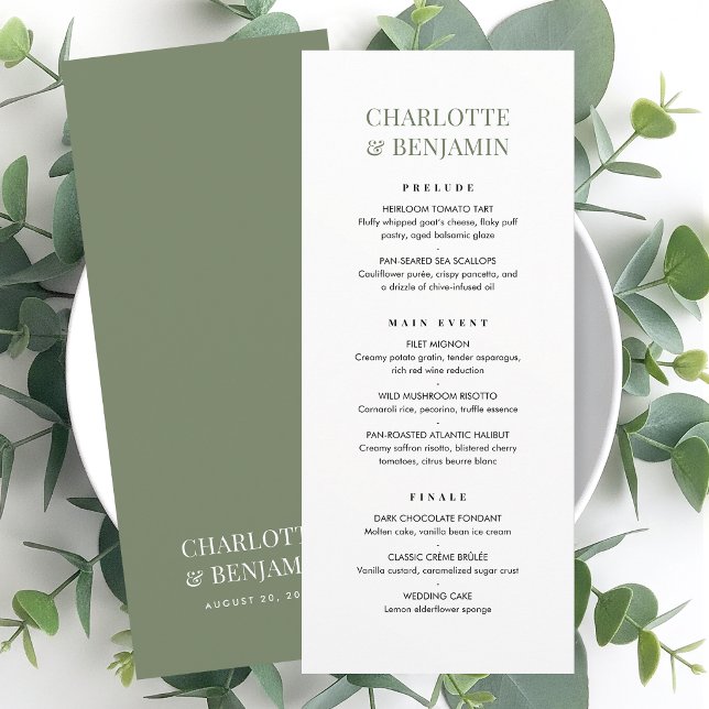 Elegant Wedding Menu Card Chic Minimalist Green (Creator Uploaded)