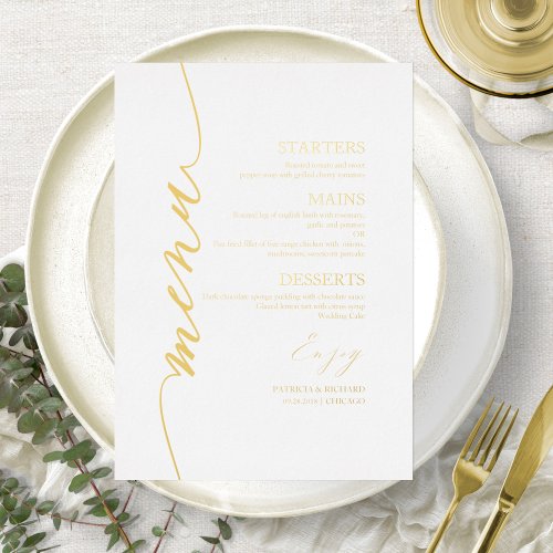 Elegant Wedding Menu Card Modern Calligraphy Foil