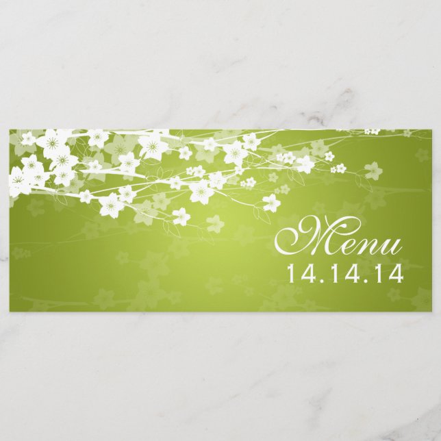 Elegant Wedding Menu Cherry Blossom Lime Green (Front)