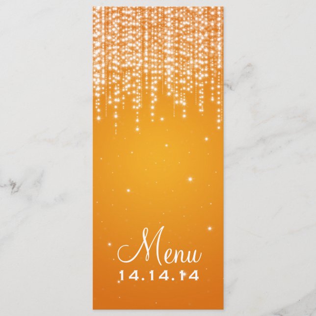 Elegant Wedding Menu Night Dazzle Orange (Front)