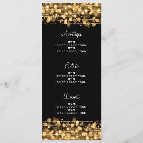 Elegant Wedding Menu Party Sparkles Gold Announcements