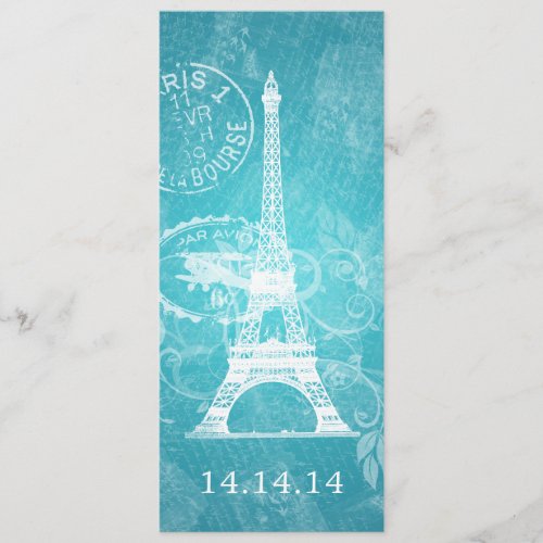 Elegant Wedding Menu Romantic Paris Blue