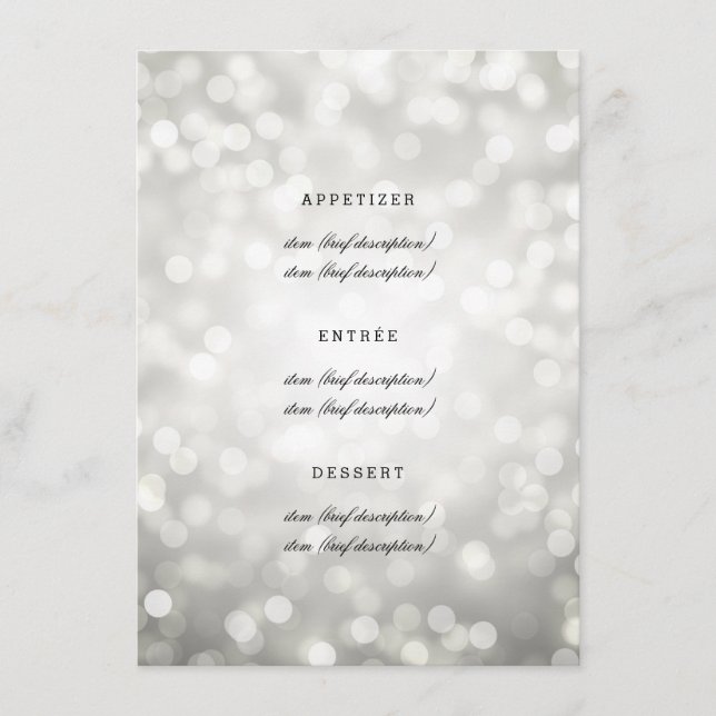Elegant Wedding Menu Silver Glitter Lights (Front)