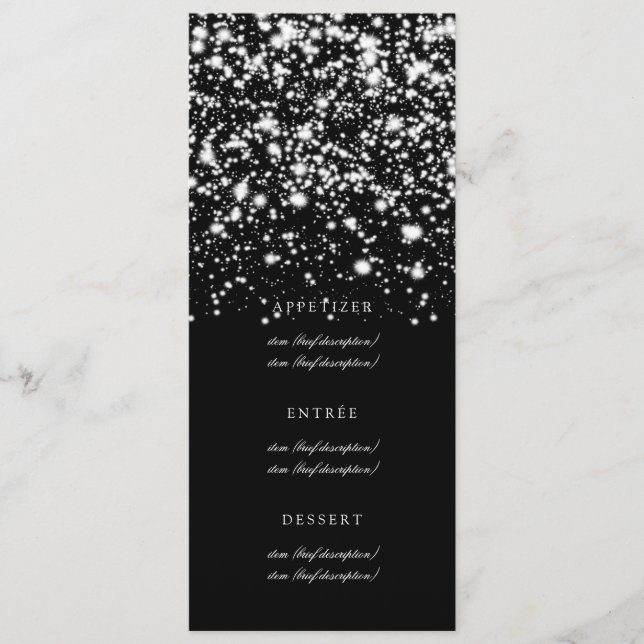 Elegant Wedding Menu Silver Midnight Glam (Front)