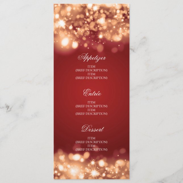Elegant Wedding Menu Sparkling Lights Gold (Front)