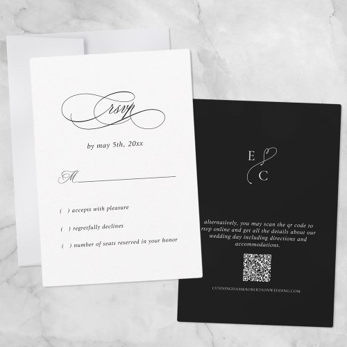 Elegant Wedding Minimal Modern QR Code Monogram RSVP Card