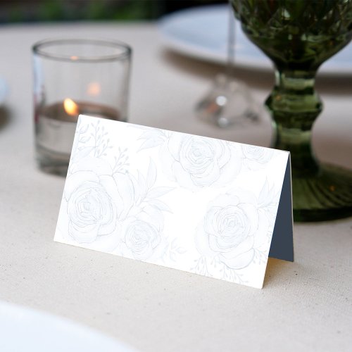 Elegant Wedding Minimalist Blue Floral Foliage  Place Card