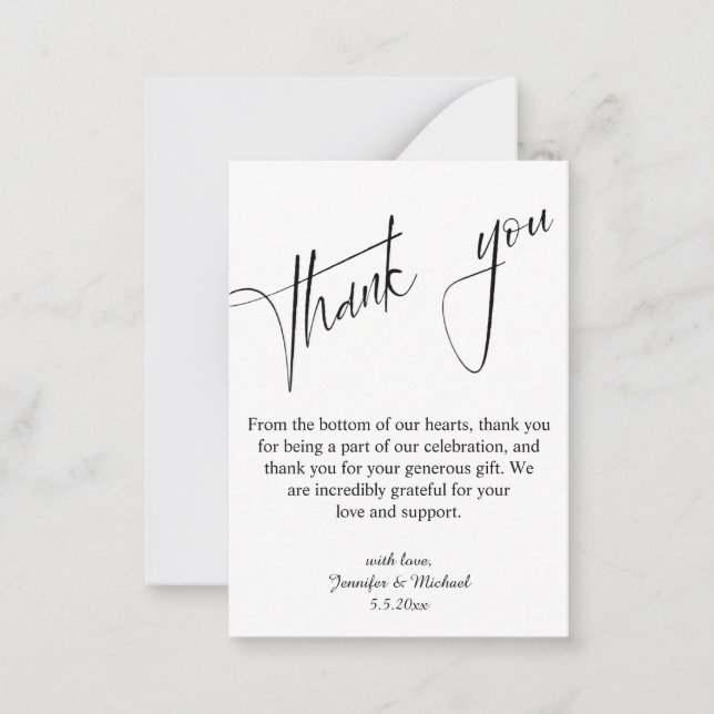 elegant wedding minimalist modern script thank you note card (Front)