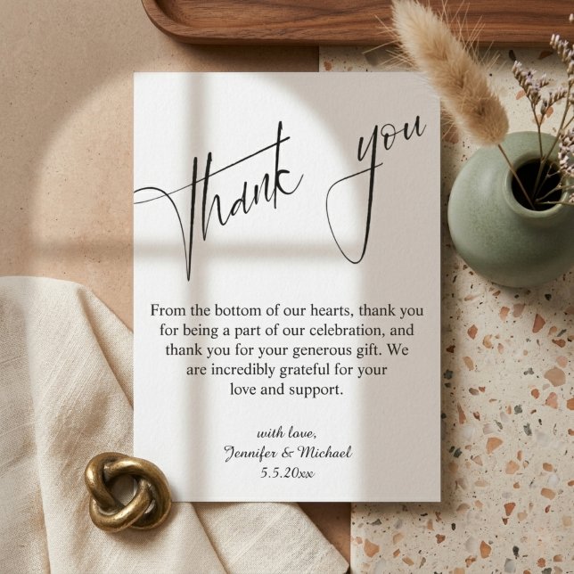 elegant wedding minimalist modern script thank you note card (Creator Uploaded)