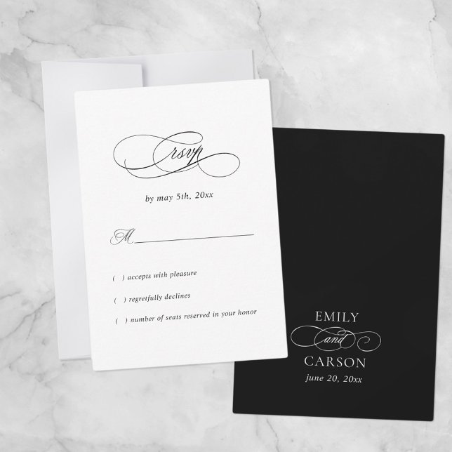 Elegant Wedding Minimalist Monogram Black White   RSVP Card (Creator Uploaded)
