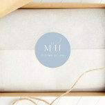 Elegant Wedding Minimalist Monogram Dusty Blue Classic Round Sticker<br><div class="desc">This design features an elegant wedding dusty blue template sticker with a simple create your own monogram, a classic formal bride groom initials, a minimalist calligraphy script ampersand, a custom personalized customized labels, a classy classic elegant envelope seal, great for reception party treat favor sticker, a monogrammed block lettering text...</div>