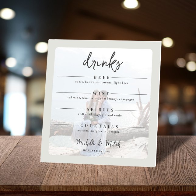 Elegant Wedding Minimalist Photo Green Palm Leaves Foam Board (Elegant green botanical palm leaves photo table top sign with photo placement.)