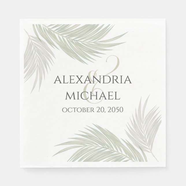 Elegant Wedding Minimalist Tropical Palm Leaves Napkins (Front)