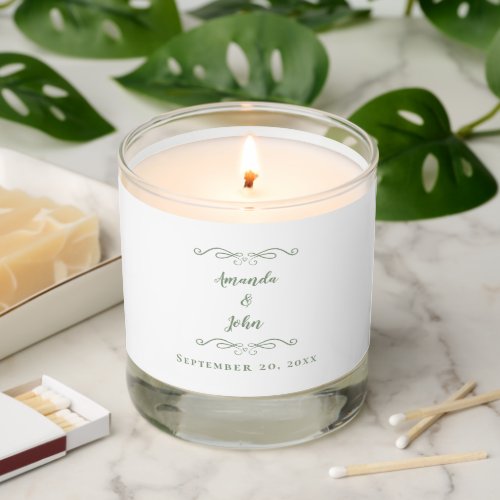 Elegant Wedding Modern Bride Groom Chic Sage Green Scented Candle