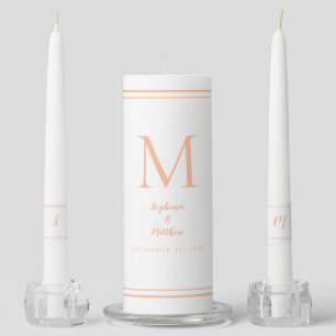 Elegant Wedding Modern Bride & Groom Names Peach Unity Candle Set