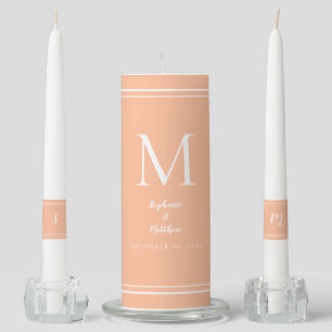 Elegant Wedding Modern Bride & Groom Names Peach Unity Candle Set
