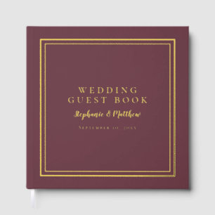 Elegant Wedding Modern Calligraphy Burgundy Gold Foil Guest Book