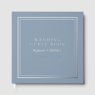 Elegant Wedding Modern Calligraphy Dusty Blue Real Foil Guest Book