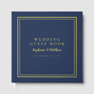 Elegant Wedding Modern Calligraphy Navy Blue Gold Foil Guest Book