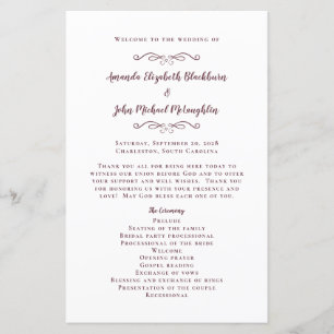 Elegant Wedding Modern Ceremony Burgundy Program