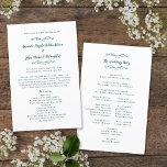 Elegant Wedding Modern Ceremony Emerald Program<br><div class="desc">Elegant traditional wedding ceremony program features a romantic formal design. Two decorative flourishes each containing a single heart beautifully surround the couple's names on the front of the program and "The Wedding Party" caption on the back. Personalize all details in jewel tone emerald green lettering and script. For optimal results...</div>