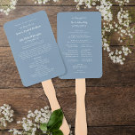 Elegant Wedding Modern Ceremony Program Dusty Blue Hand Fan<br><div class="desc">Our elegant traditional wedding ceremony program features a romantic formal classic design. Two decorative flourishes each containing a single heart beautifully surround the couple's names on the front of the program and "The Wedding Party" caption on the back. Personalize all details in delicate crisp white lettering and script on a...</div>