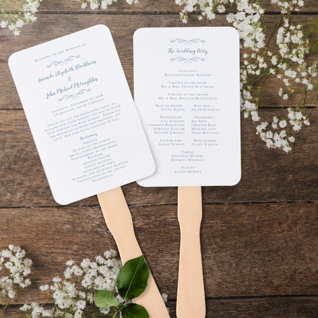 Elegant Wedding Modern Ceremony Program Dusty Blue Hand Fan (Creator Uploaded)