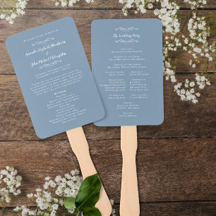 Elegant Wedding Modern Ceremony Program Dusty Blue Hand Fan