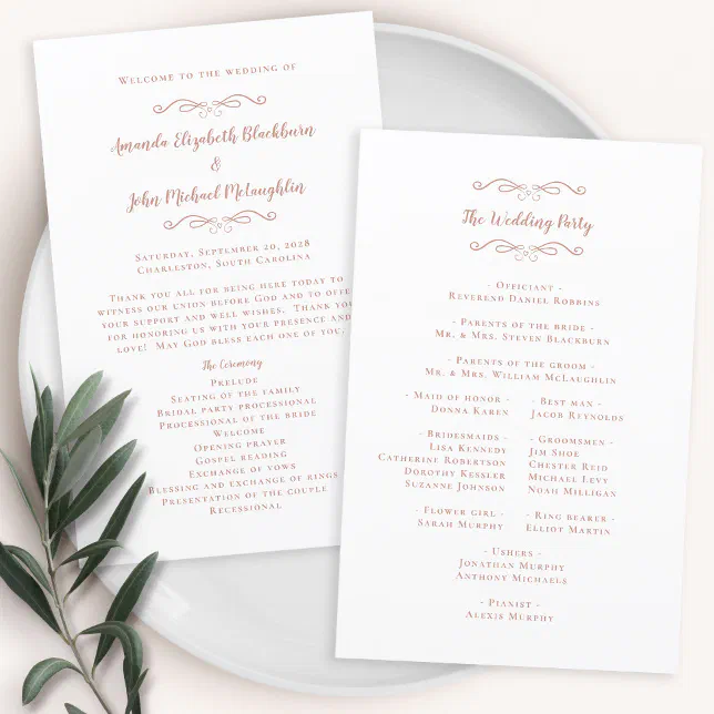Rose Gold Program Elegant Wedding Modern Ceremony Rose Gold Program | Zazzle