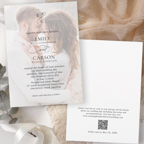 Elegant Wedding Modern Faded Photo Monogram Logo  Invitation