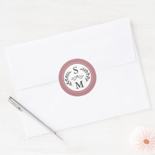 Elegant Wedding Modern Monogram Dusty Rose Favor Classic Round Sticker